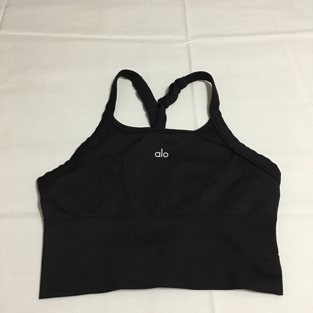 Alo Yoga Bra Tank Top Womens Medium Black Ribbed Racerback